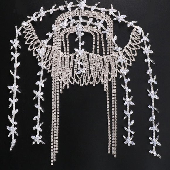 Crystal Tassel Head Chain Jewelry Women Rhinestone Flapper Cap Bridal Headpiece - Picture 5 of 5
